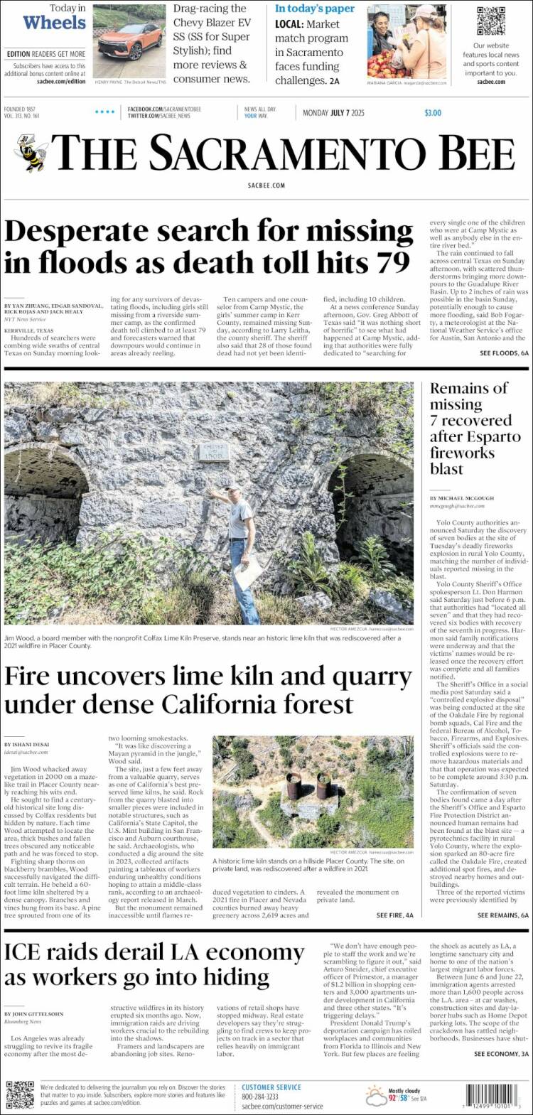 Portada de The Sacramento Bee (USA)