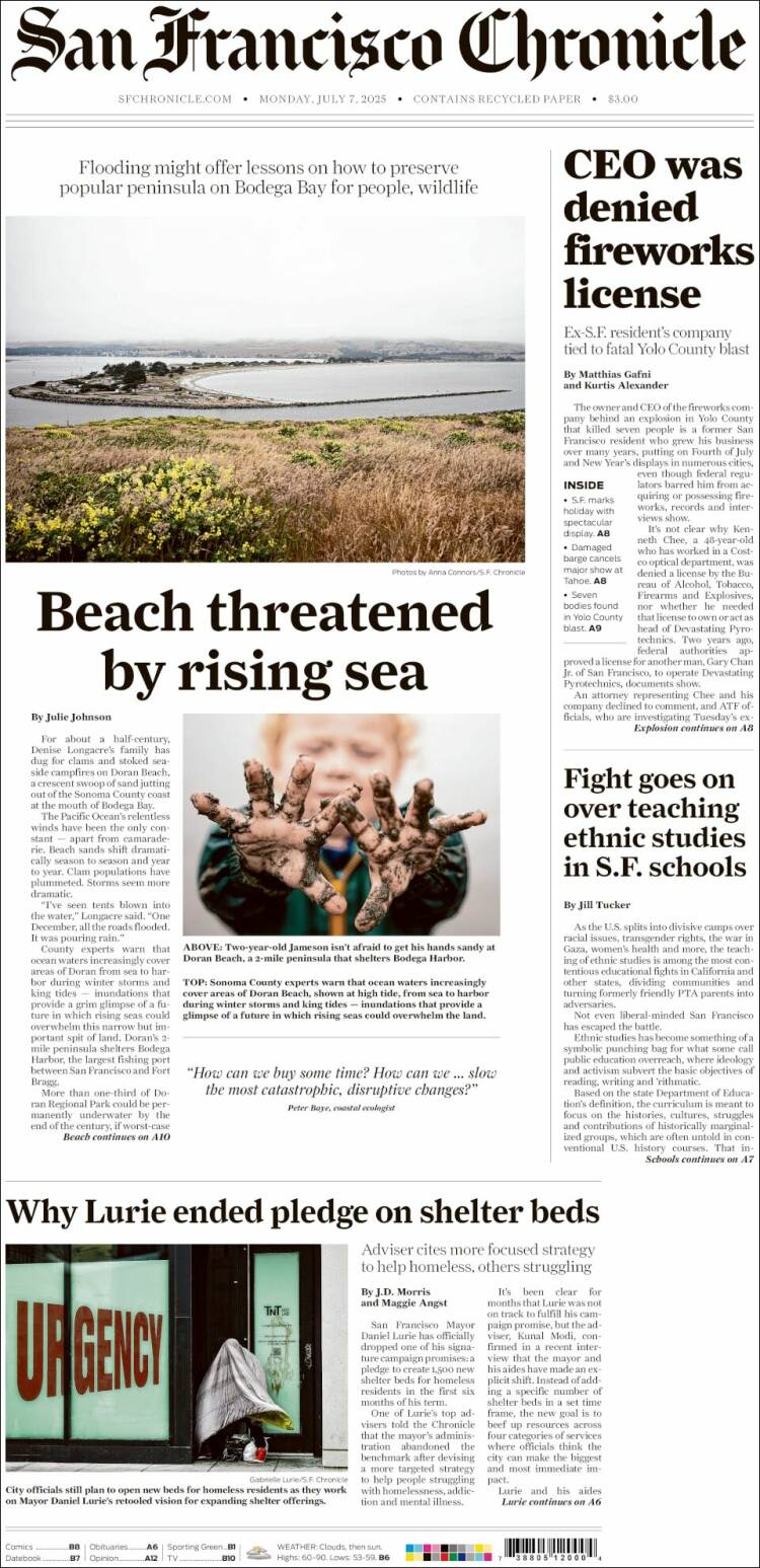 Portada de San Francisco Chronicle (USA)