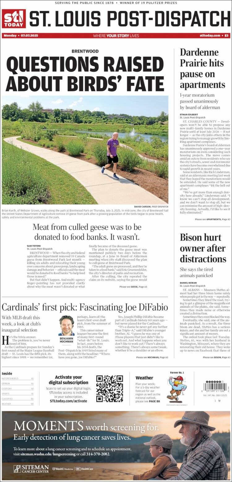Portada de St. Louis Post-Dispatch (USA)