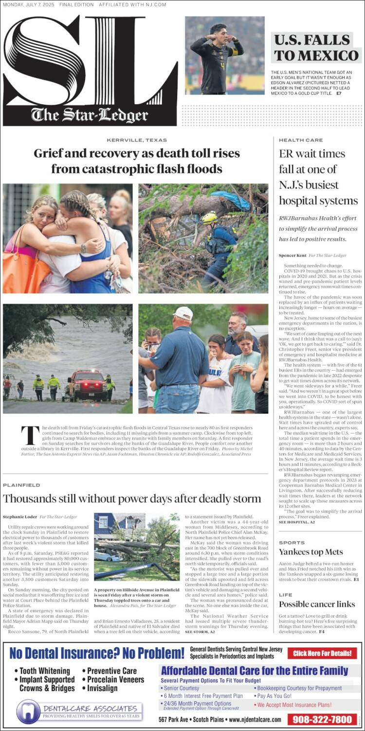 Portada de Star-Ledger (USA)
