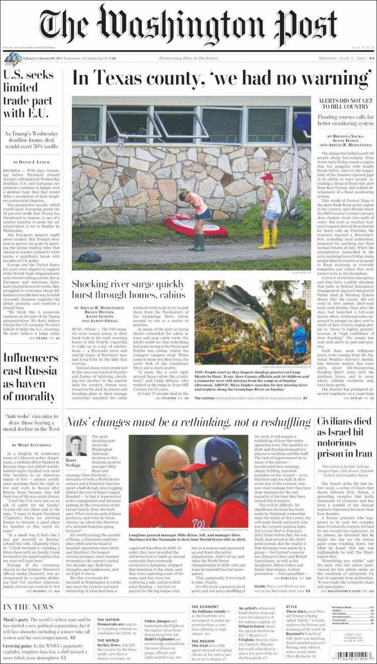 Portada de The Washington Post (USA)