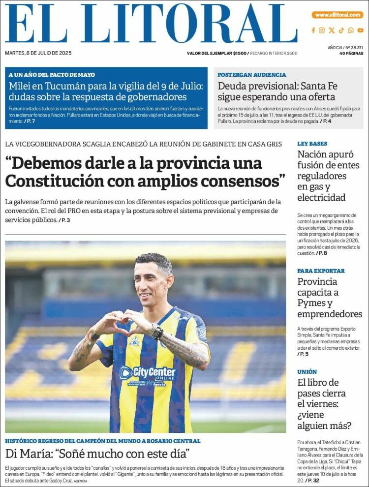 Portada de Diario El Litoral (Argentina)