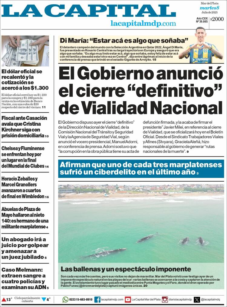 Portada de Diario La Capital - Mar del Plata (Argentina)