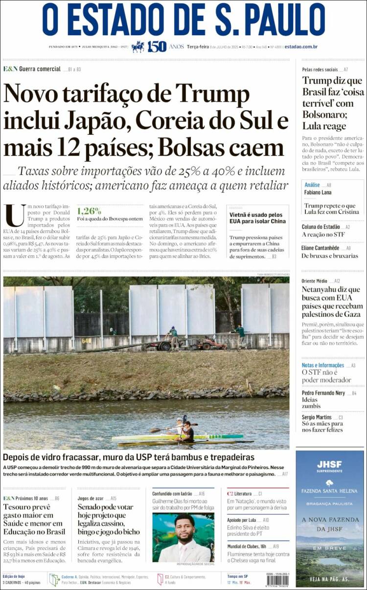 Portada de O Estado de São Paulo (Brasil)