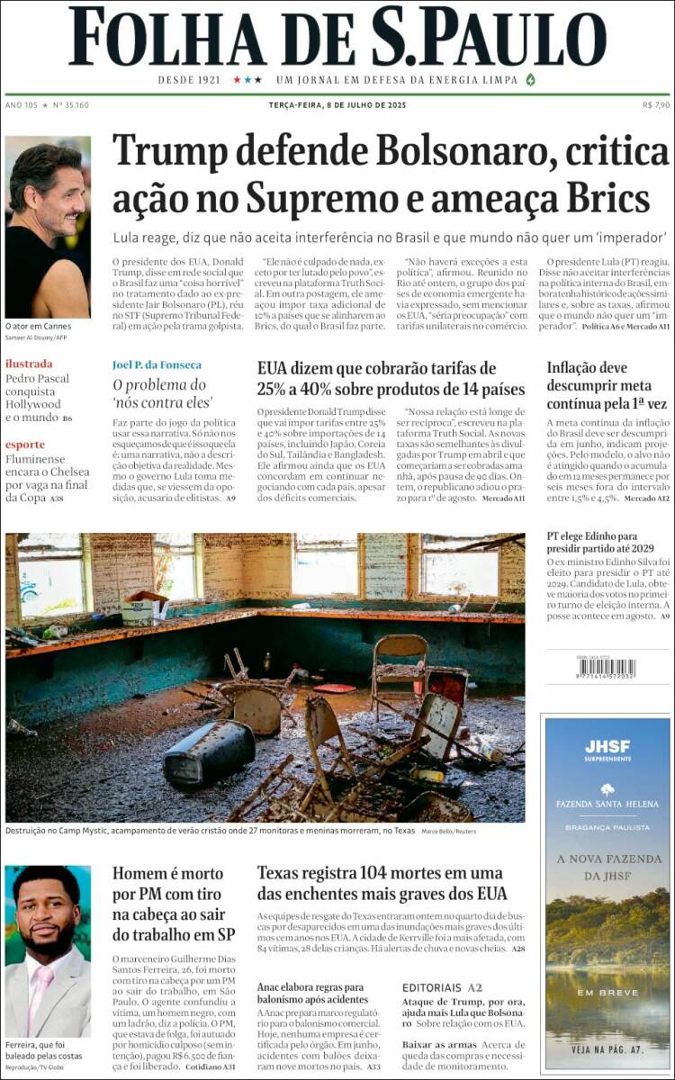 Portada de Folha de São Paulo (Brasil)