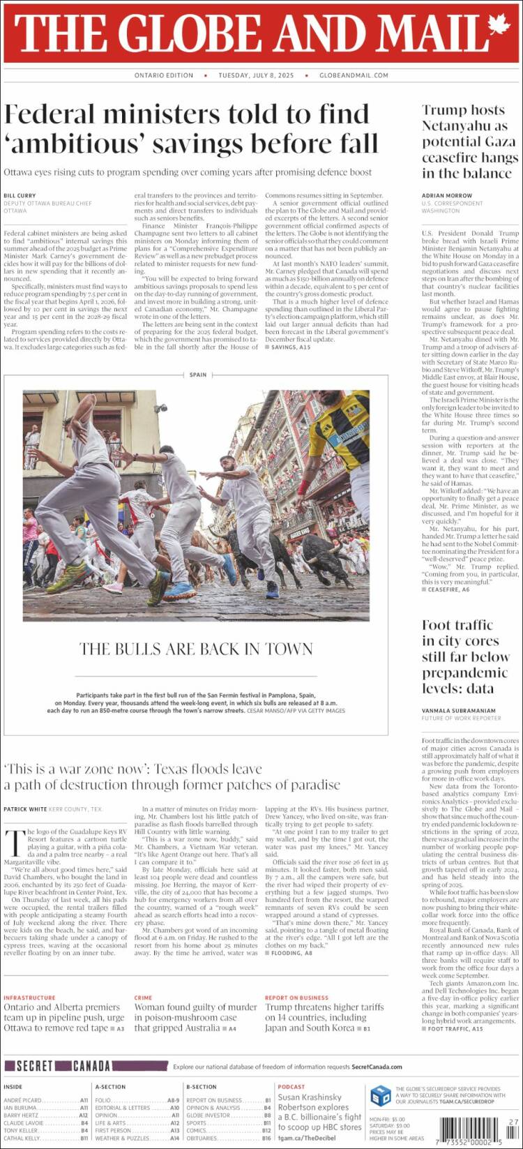 Portada de The Globe and Mail (Canada)