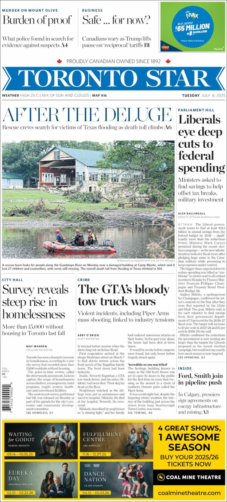 Portada de The Toronto Star (Canadá)