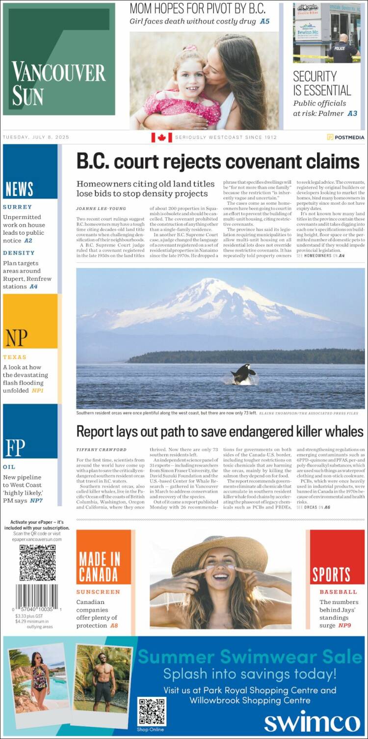 Portada de The Vancouver Sun (Canada)