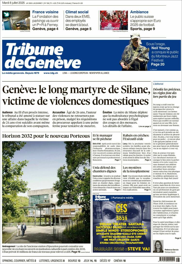 Portada de La Tribune de Genève (Suiza)