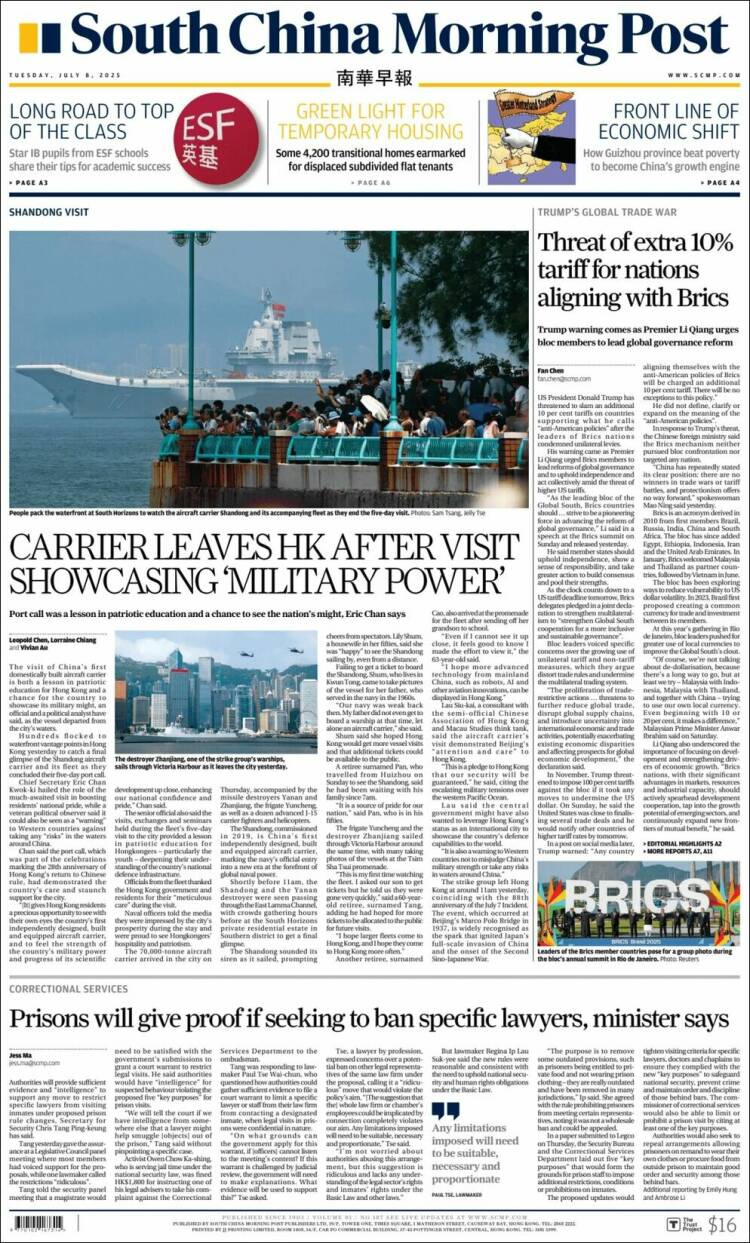 Portada de South China Morning Post (China)