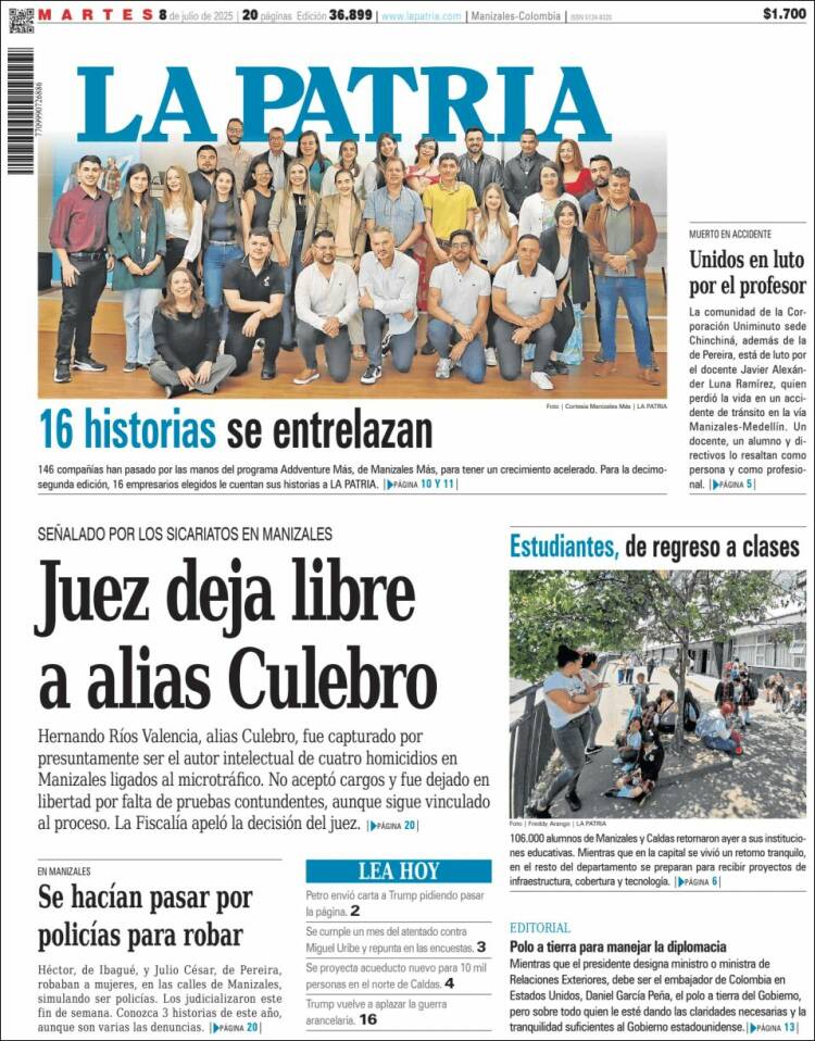 Portada de La Patria (Colombia)