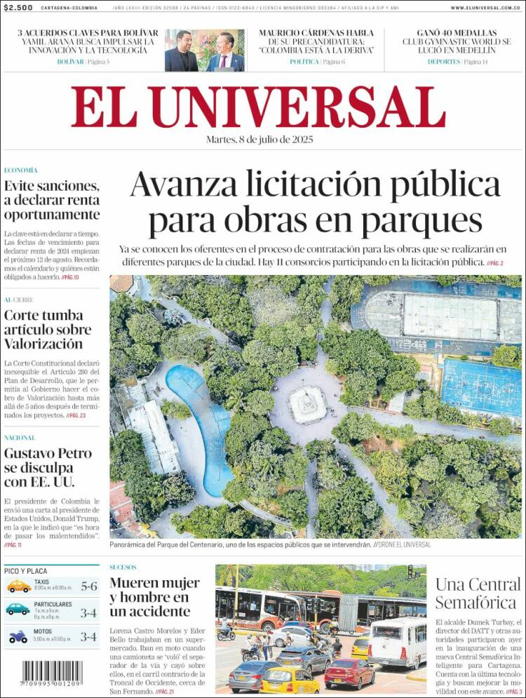 Portada de El Universal (Colombia)