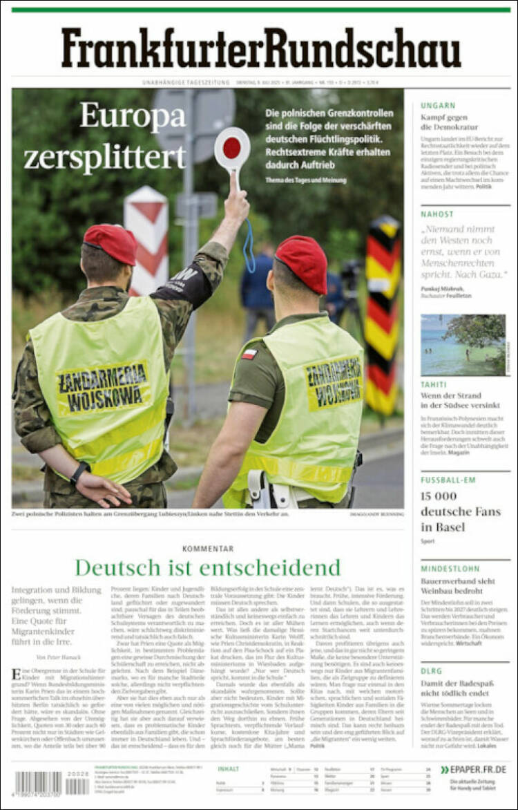 Portada de Frankfurter Rundschau (Alemania)