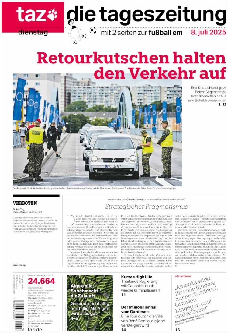 Portada de Die Tageszeitung (Germany)