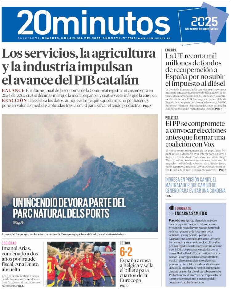 Portada de 20 Minutos - Barcelona (España)