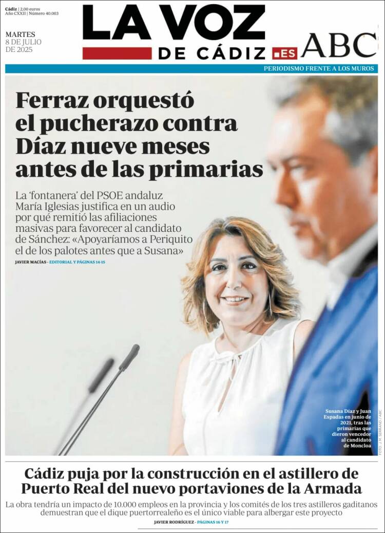 Portada de La Voz de Cádiz (España)