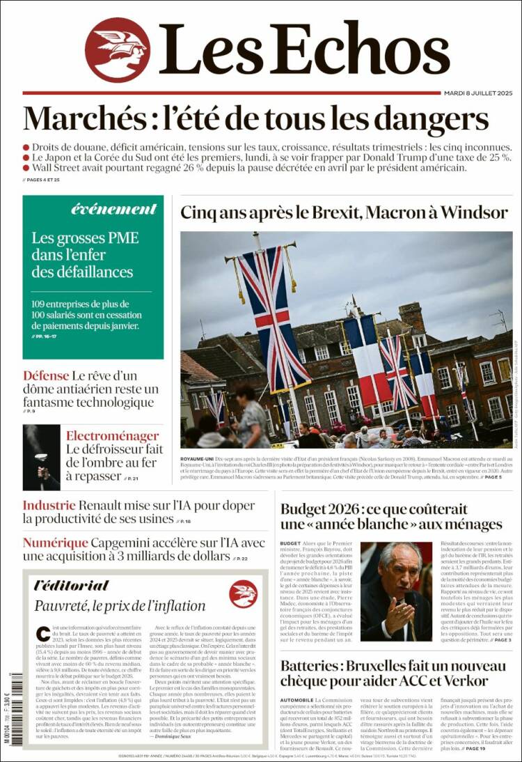 Portada de Les Echos (France)