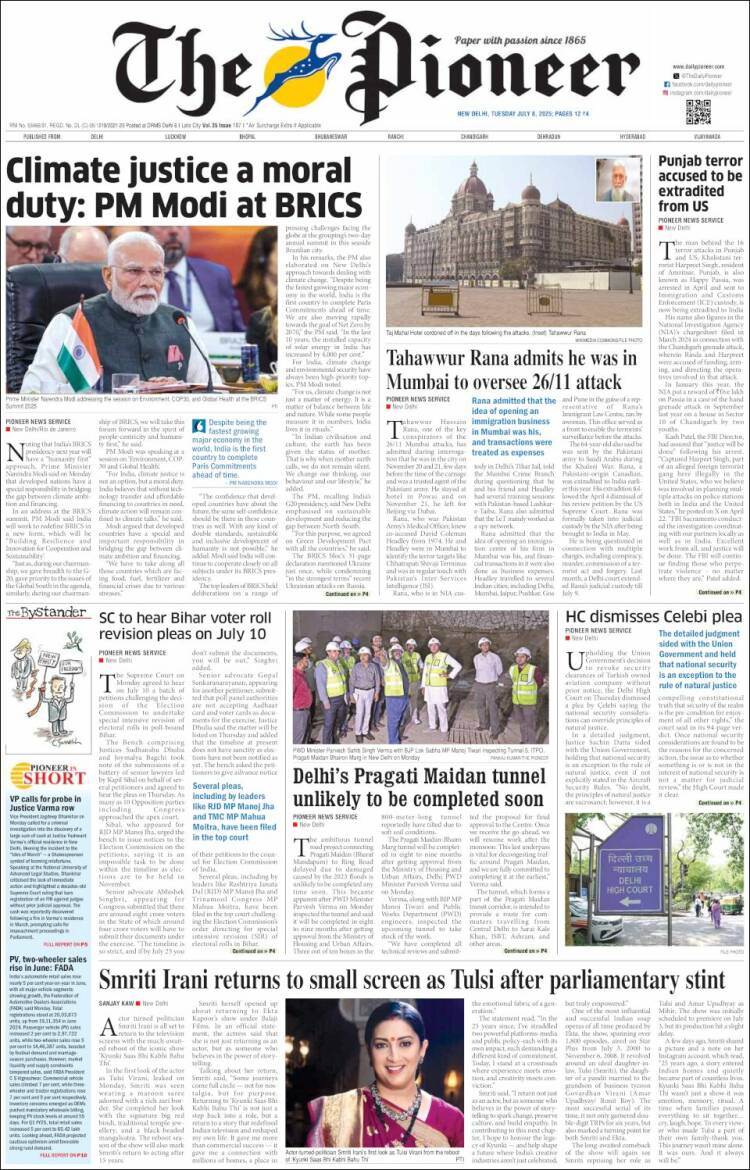 Portada de The Pioneer (India)