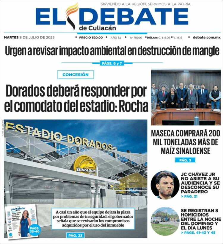 Portada de El Debate de Culiacán (México)