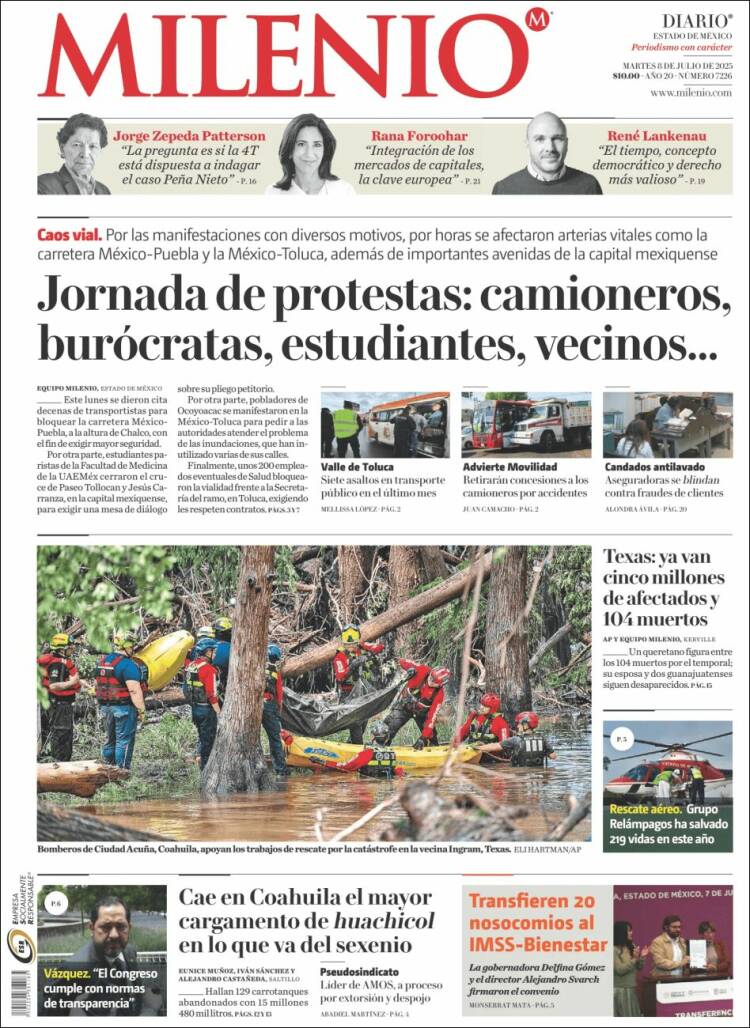 Portada de Milenio - Estado de México (México)