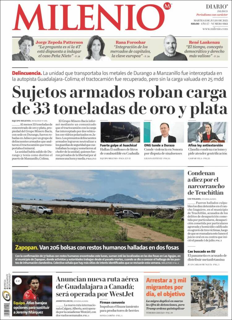 Portada de Milenio - Jalisco (Mexico)