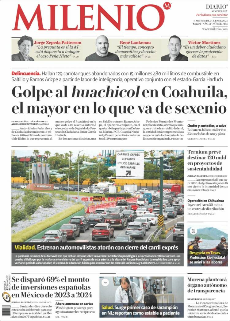 Portada de Milenio de Monterrey (México)