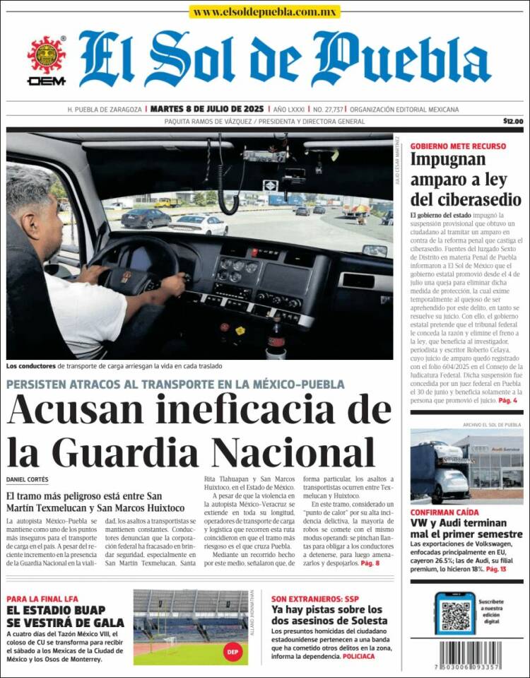 Portada de El Sol de Puebla (México)