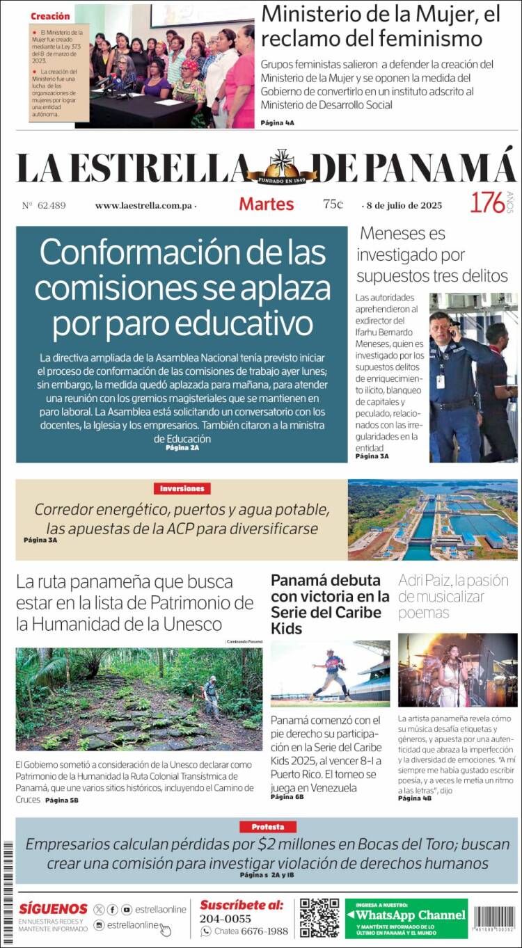 Portada de La Estrella de Panamá (Panamá)