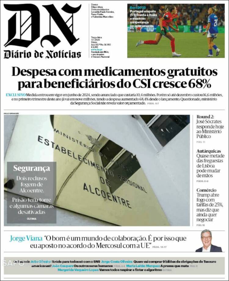 Portada de Diário de Noticias (Portugal)