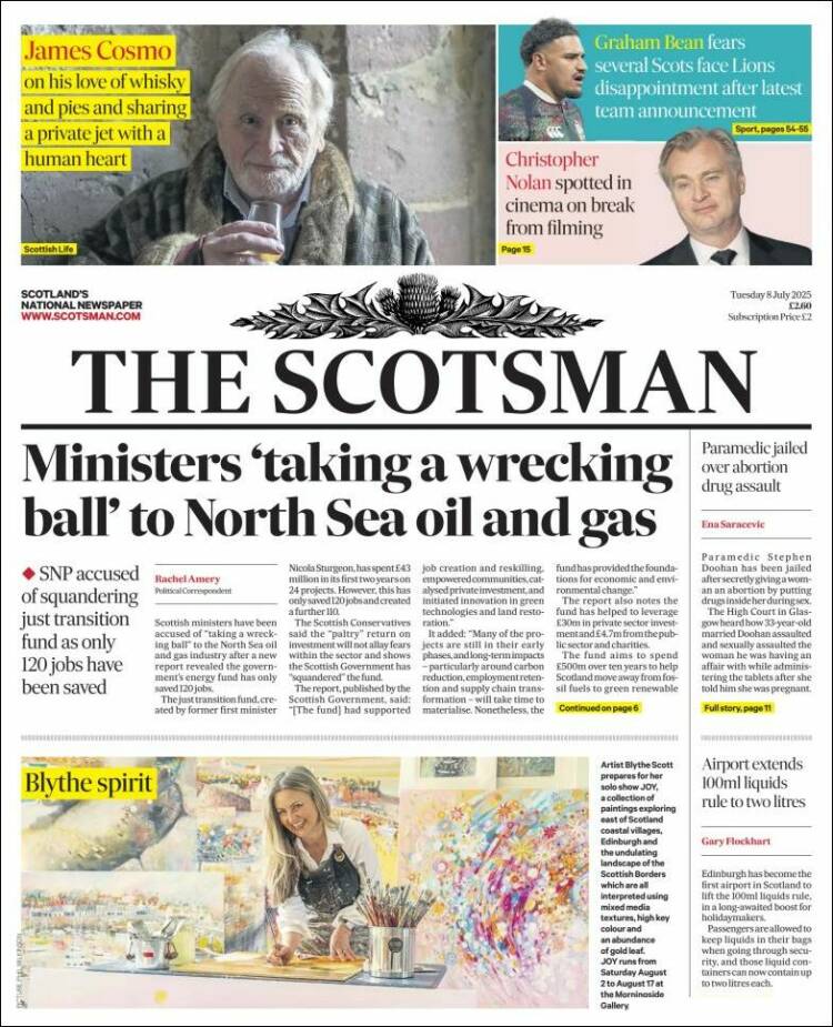 Portada de The Scotsman (Royaume-Uni)