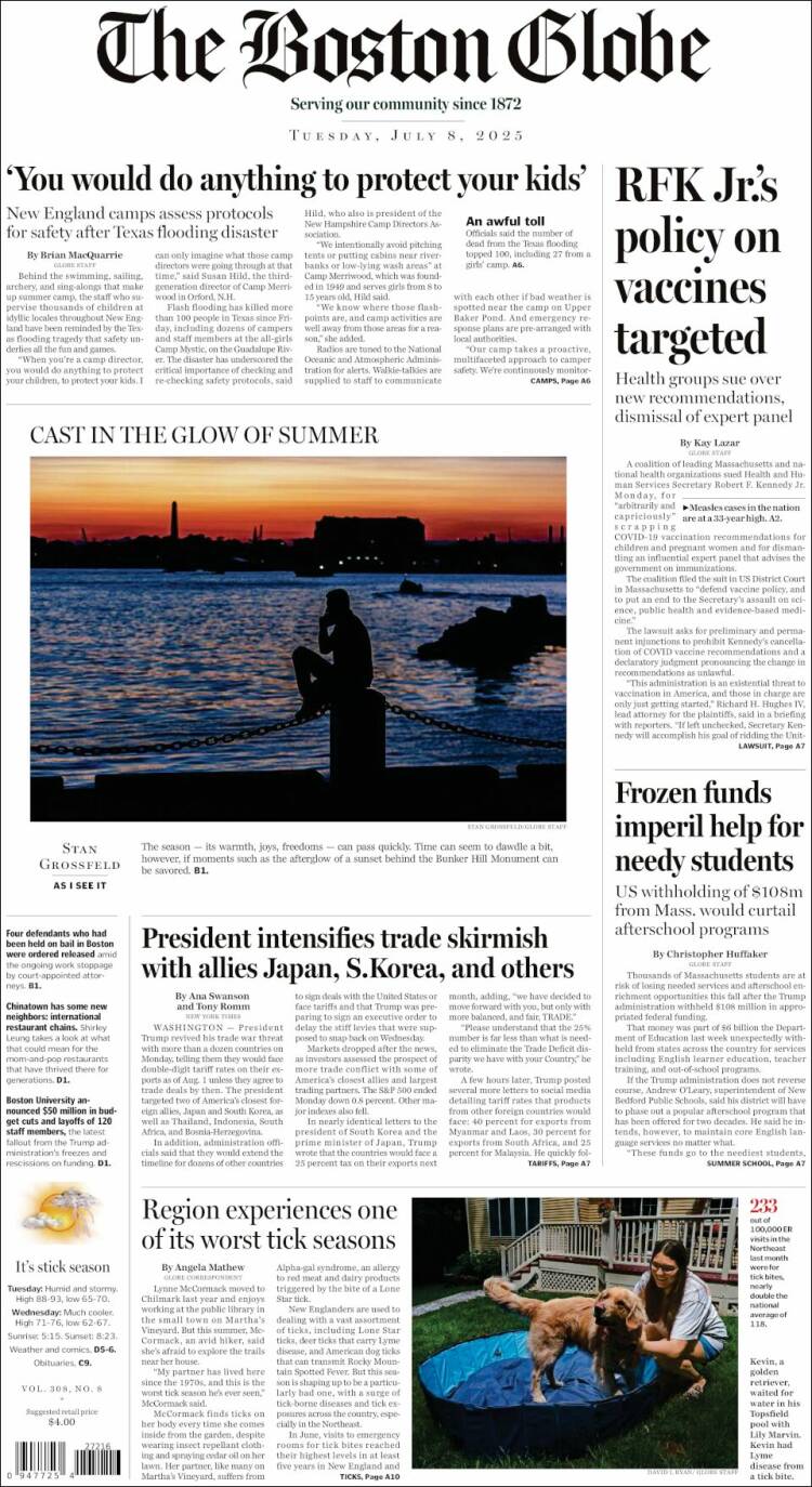 Portada de Boston Globe (USA)