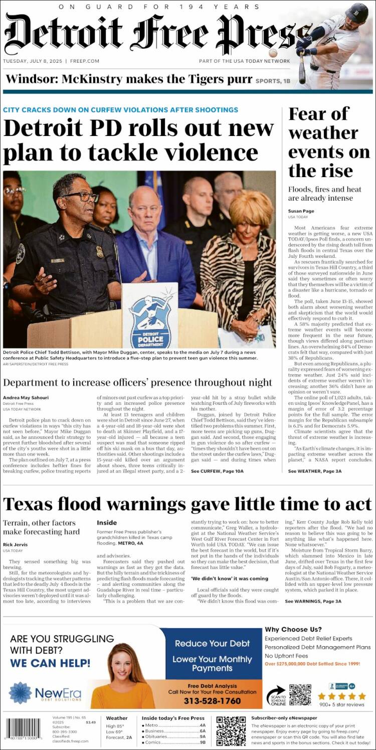Portada de Detroit Free Press (USA)
