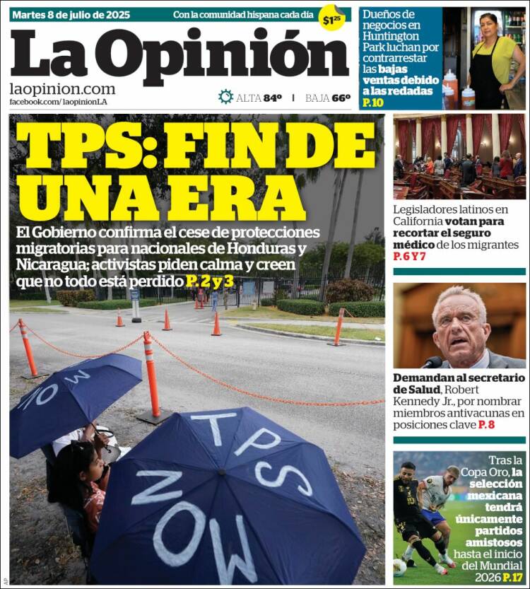 Portada de La Opinión (USA)