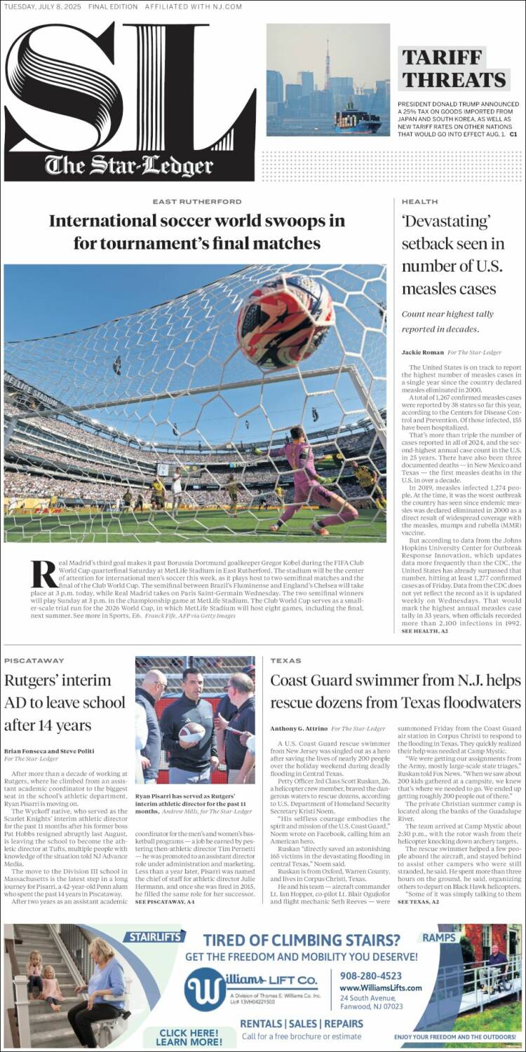Portada de Star-Ledger (USA)