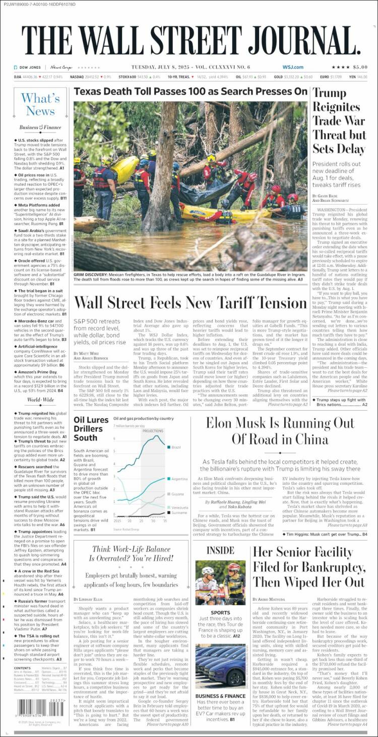 Portada de Wall Street Journal (USA)
