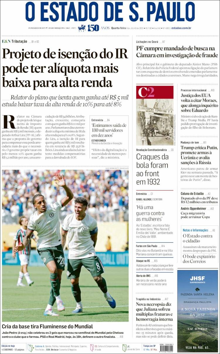Portada de O Estado de São Paulo (Brasil)