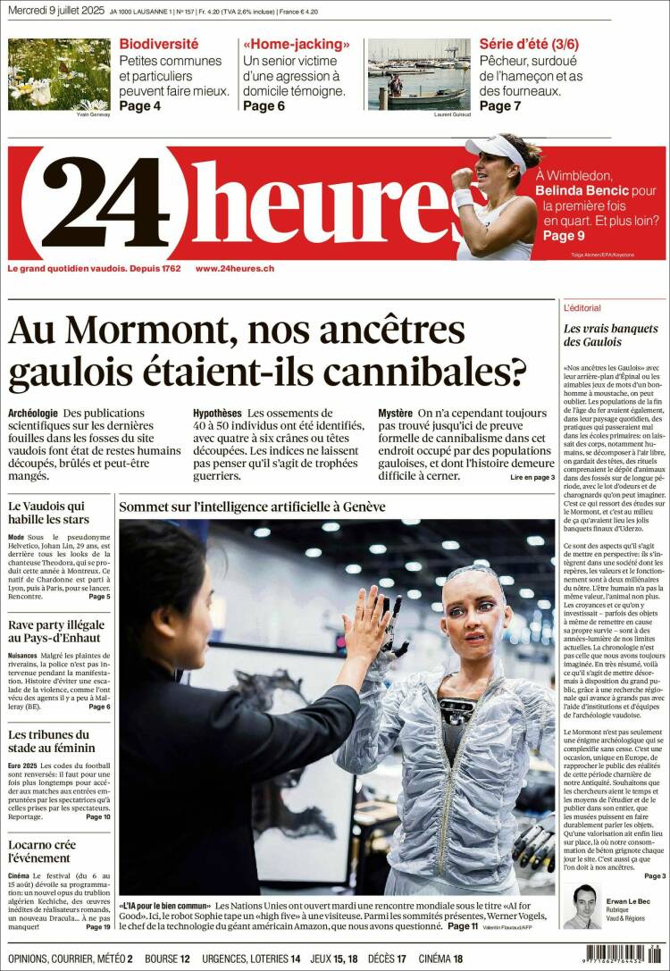 Portada de 24 Heures (Suisse)