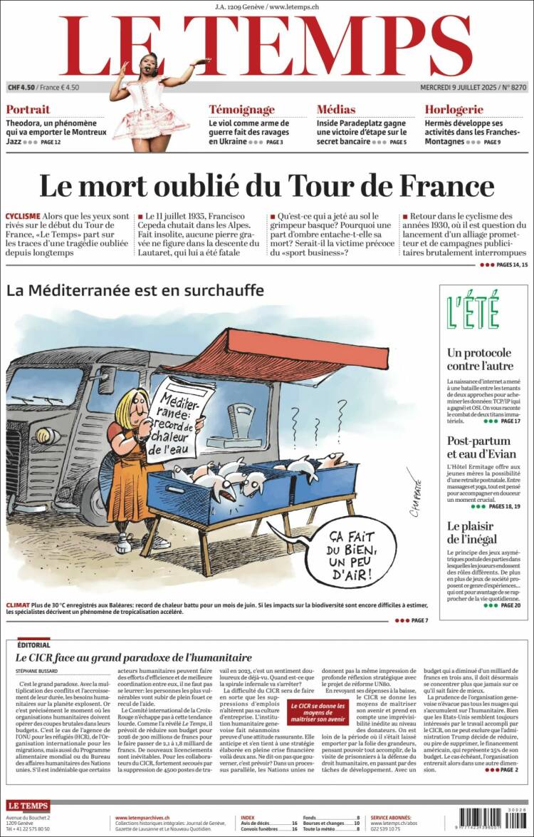 Portada de Le Matin (Switzerland)