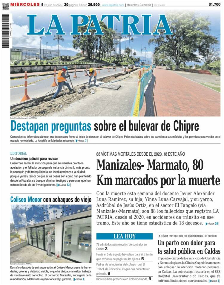 Portada de La Patria (Colombia)