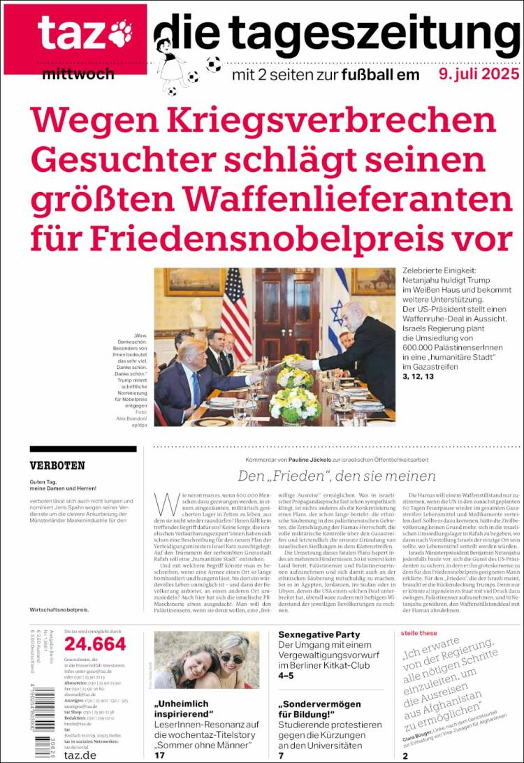 Portada de Die Tageszeitung (Germany)