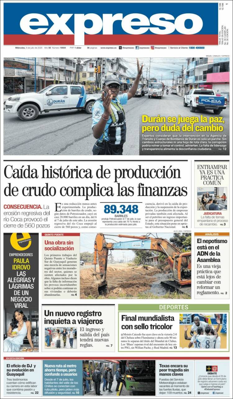 Portada de Expreso (Équateur)