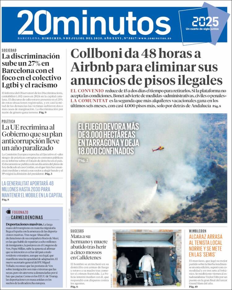Portada de 20 Minutos - Barcelona (España)