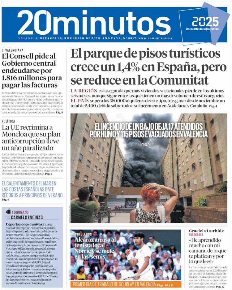 Portada de 20 Minutos - Valencia (España)