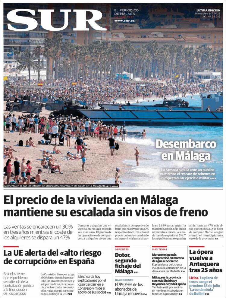 Portada de Diario el Sur (Espagne)