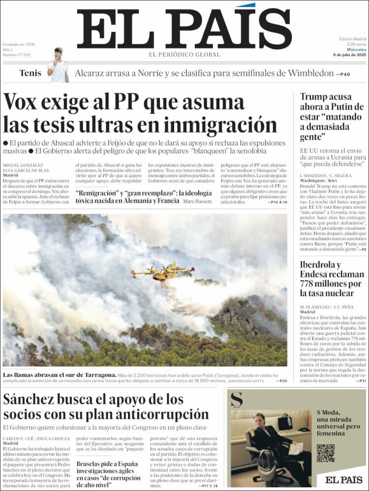 Portada de El País (España)