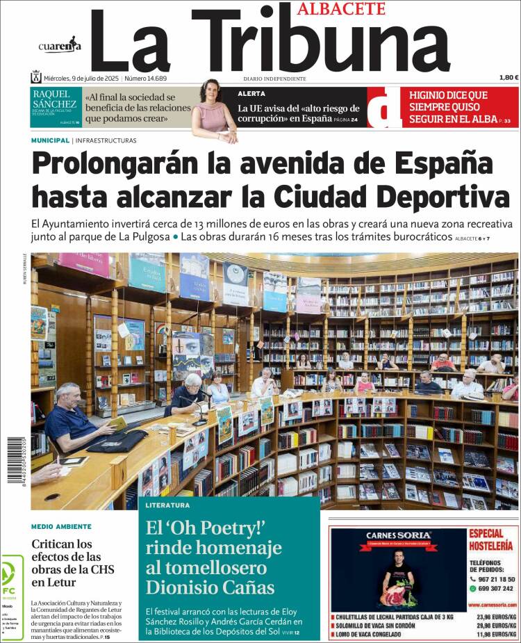Portada de La Tribuna de Albacete (España)