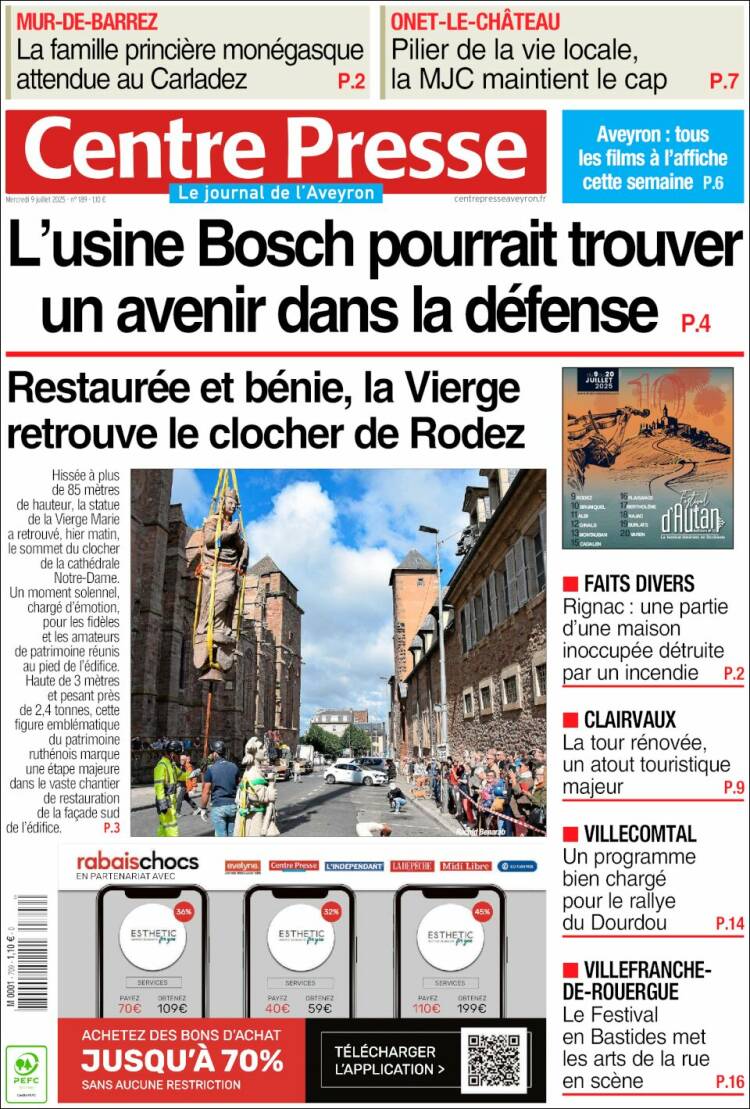 Portada de Centre Presse (Francia)