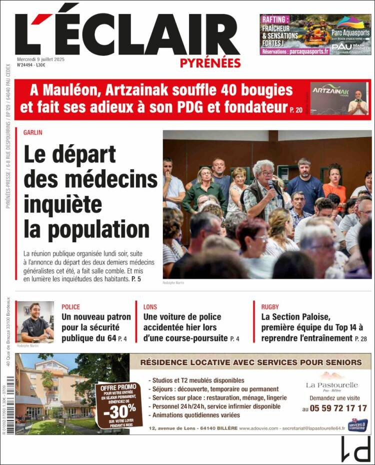 Portada de L'Eclair des Pyrénées (Francia)