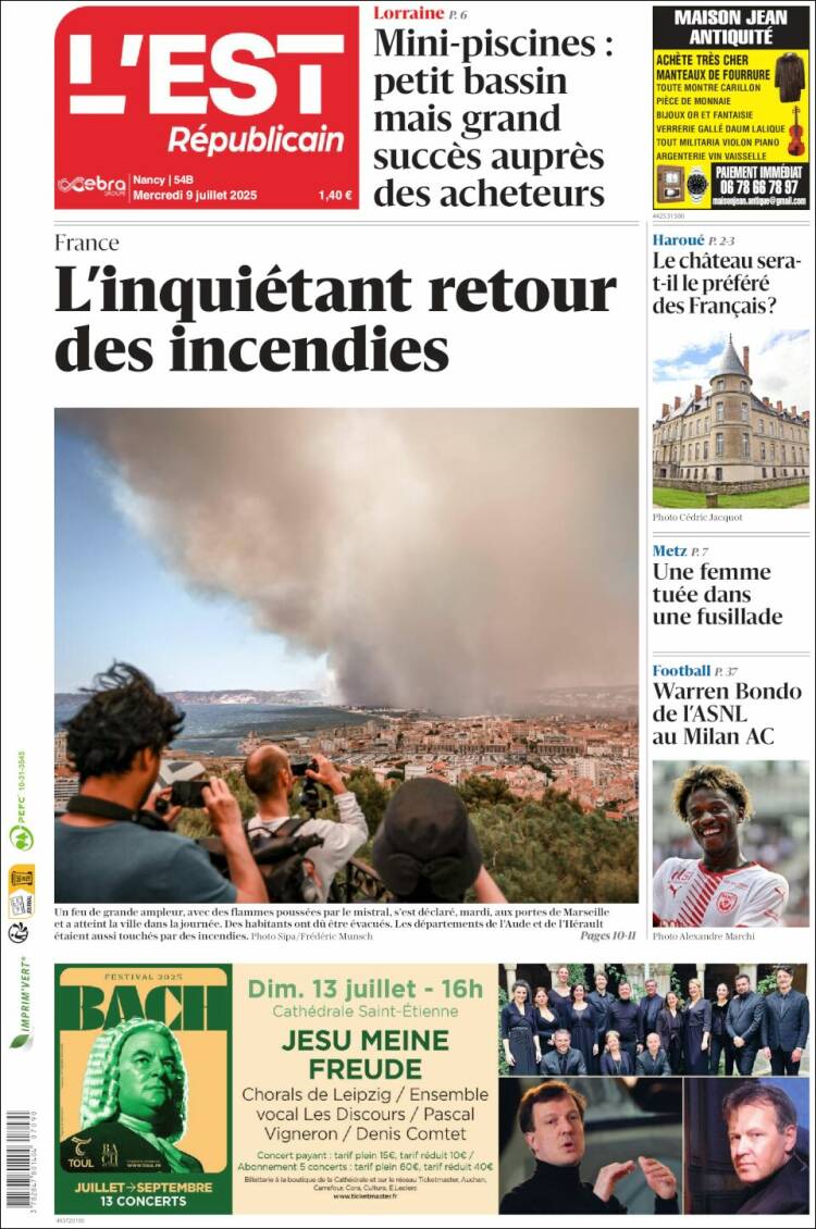 Portada de L'Est Republicain (France)