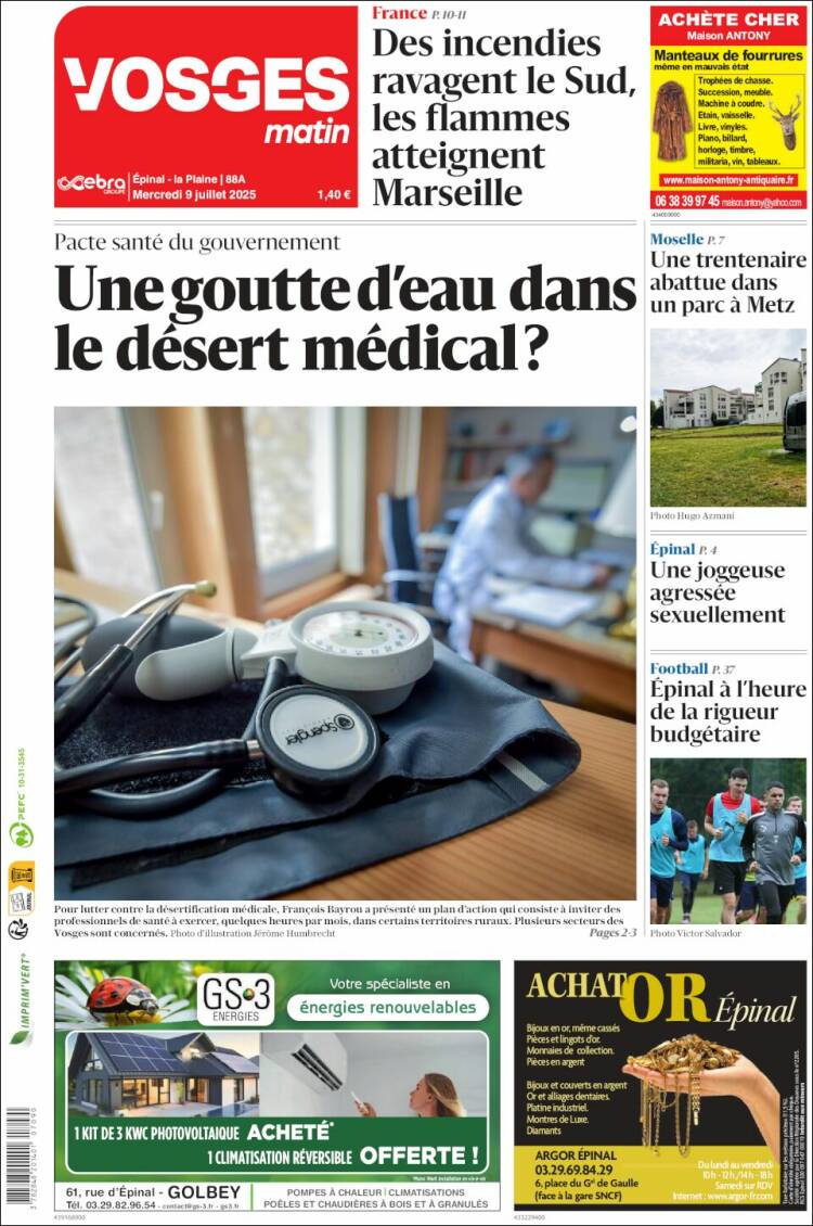 Portada de Vosges Matin (France)